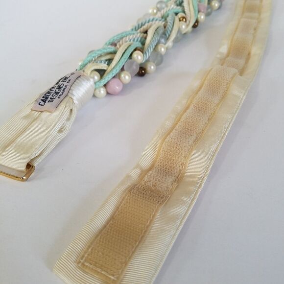 Vintage 80's Carolyn Tanner Inc Braided Pastel Beaded Faux Pearl Statement Belt - Picture 11 of 13